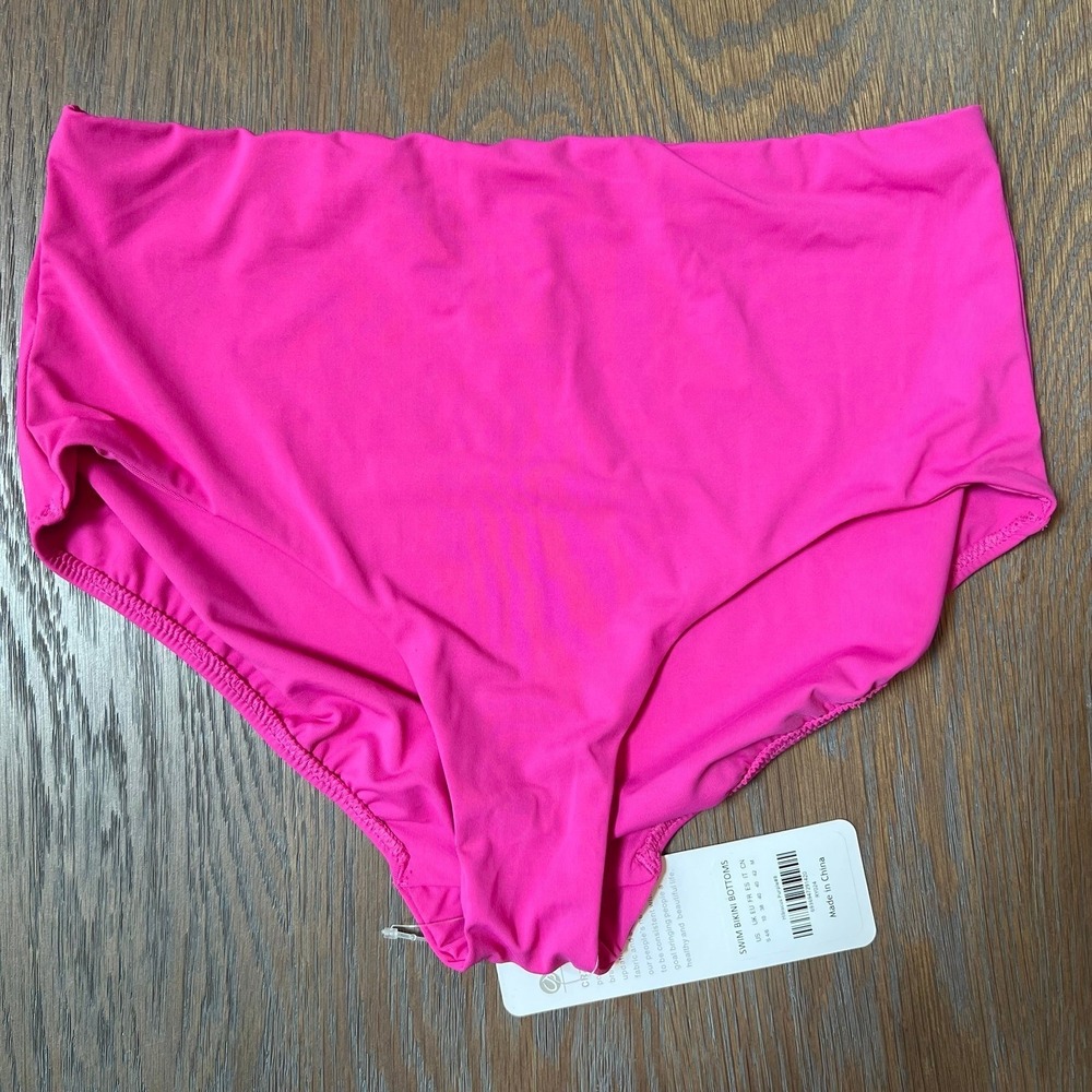 CRZ YOGA Women High Waisted Bikini Bottoms Hot Pink Swim Briefs Neon Med NWT